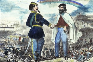 Meeting between giuseppe garibaldi and vittorio emanuele II, or teano meeting, October 26, 1860