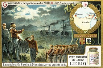 Garibaldi and shipment of a thousand, 50th anniversary, passage of the Strait of Messina, 1860 liebig figurine, 1910