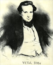 Victor hugo, etching by charles etienne pierre motte, made by eugene deveria, 1829