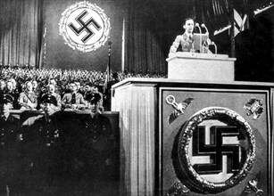 Joseph Goebbels speaks during the Nazi demonstration on May 1, 1938