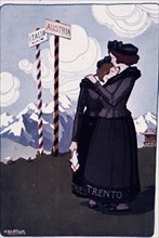 Italy before World War I with trento and trieste still Austrian, illustration by aurelio bertiglia