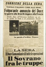 Corriere della sera, the declaration of war against france and england, 1940