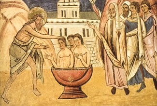 St. John the Baptist baptizes in the Jordan, life of St. John the Baptist, 13th century, baptistery, parma