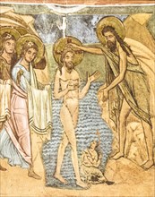 St. John the Baptist baptizes jesus in the Jordan, life of St. John the Baptist, 13th century, baptistery, parma