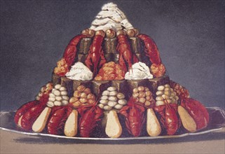 Illustration painted by marcel ronjat for the cookbook le livre de cuisine by the chef jules gouffe, 1867