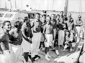 The crew of weatherly, defender of the america's cup, newport 1962