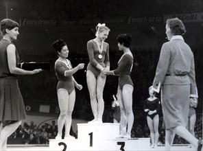 Awards ceremony at the world championships in women's gymnastics, Natalia Koutchinskaya first, dortmund, germany, 1966