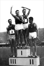 Athletics, 4x100 relay, galbiati, gnocchi, lombardo, ghiselli, on the podium, Florence 1956