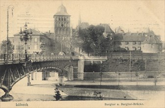 Castle gate of Lübeck, Schleswig-Holstein, Germany, view from ca 1910, digital reproduction of a