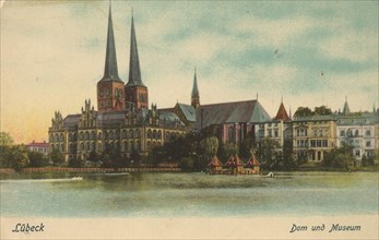 Cathedral of Lübeck, Schleswig-Holstein, Germany, view from ca 1910, digital reproduction of a