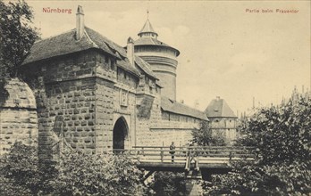 at the Frauentor in Nuremberg, Middle Franconia, Bavaria, Germany, view from c. 1910, digital