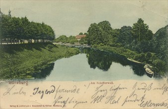 Am Schifferwall in Lüneburg, Lower Saxony, Germany, view from ca 1910, digital reproduction of a