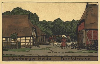 Village street in the Lüneburg Heath, Lower Saxony, Germany, view from ca 1910, digital