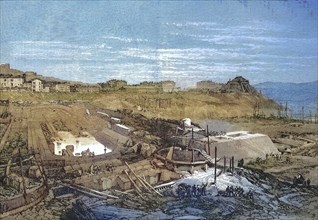 Construction site of the new port of La Spezia in 1868