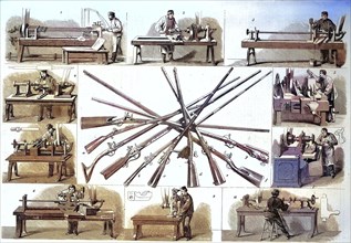 1869, gun making, gun industry, gunsmith, Dreisse gun factory in Liege, Liège, Belgium, Historical,