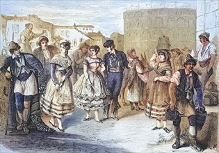 Citizens in Spain in typical dress around 1870
