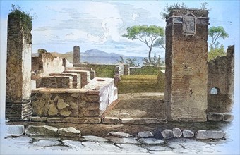 Ruin of a hostel in the excavation area of Pompeii
