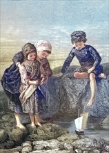 The children de fisher play by the sea with a toy ship