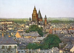 The cathedral and the city of Mainz in 1910, Rhineland-Palatinate, Germany, photograph, digitally