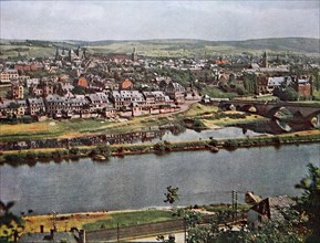 View of Trier from the left bank of the Moselle in 1910, Rhineland-Palatinate, Germany, photograph,