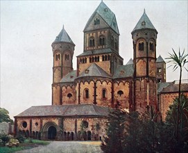 The abbey church of Maria Laach in 1910, Rhineland-Palatinate, Germany, photograph, digitally