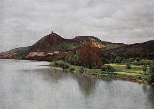 Drachenfels and Wolkenburg in the Siebengebirge, in 1910, North Rhine-Westphalia, Germany,