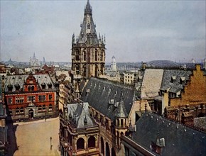 View of the city hall in Cologne in 1910, North Rhine-Westphalia, Germany, photograph, digitally
