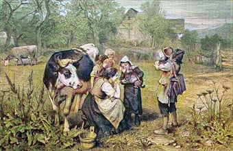 Savoyard children with cow