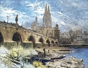 The Stone Bridge over the Danube in Regensburg in 1879