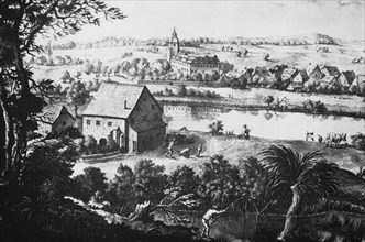 Historical View Of Großgründlach Castle Around 1800