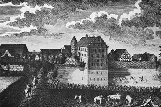 Historical View Of Rohensaas Castle Around 1800