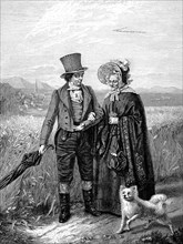 Ealking Couple In The Times Of The Biedermeier Period