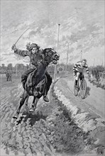 Samuel Franklin Cody With His Horse In The Competition With The Cyclist Meyer