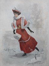 Woman Ice Skating With A Red Coat
