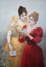Young Women Reading Their Secret Letter Mail