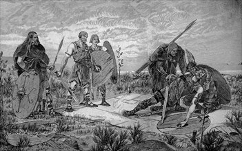 Old German Combat. Holmgang Is A Duel Practiced By Early Medieval Scandinavians. It Was A Recognized Way To Settle Disputes