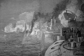 Fire To The The Taku Forts Or Dagu Forts In The First Opium War