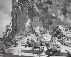 Ostrogoths With King Bitiges Attack Rome In 537. The Romans Defend The City And Cast Marble Statues