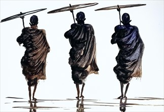 Three Monks With A Parasol