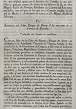 Royal Edict establishing by law the resignation of Philip V of Spain to the succession of the Crown of France.