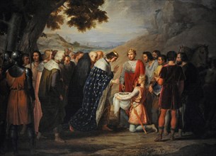 Saint Louis of France receives the crown of thorns from Baldwin II.
