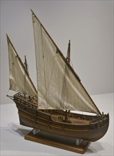 Two-masted lateen rigged caravel.