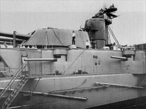 Anti-torpedo boat caliber guns of the Imperial Russian Navy battleship Gangut circa 21 June 1914