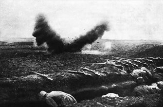 Explosion of a heavy artillery shell near a Russian trench near Wola Shidlovskaya