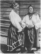 Two Russian women in folk costumes circa  before 1917