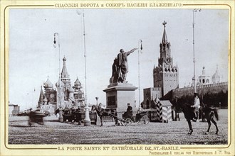 Spassky Gate and St Basil's Cathedral in Moscow circa  1897