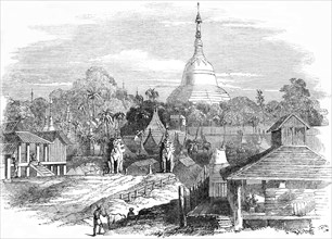 The dagon pagoda in Rangoon during Burmese war.