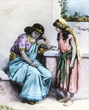 Namaan's Slave Girl With Nahmaan's Wife Talking At Table.