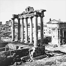 Ruins Of The Temple Of Saturn In The Roman Forum, Rome, Italy.