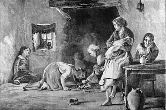 The Irish Famine, interior Of A Peasant Hut.